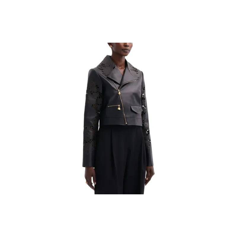 Oscar De La Renta Laser cut Floral Leather Jacket-4