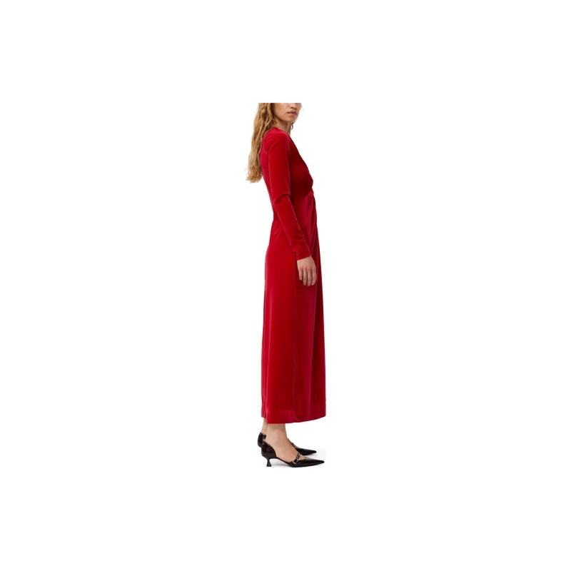 GANNI Red Velvet Jersey Twist Long Dress Long-Sleeved Dresses Women's Red-4