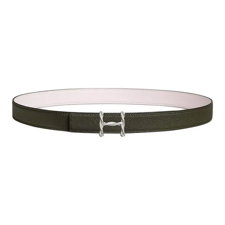 HERMES Calfskin Leather Belts Women's Light Purple/Gray Green Width 2.4CM-1