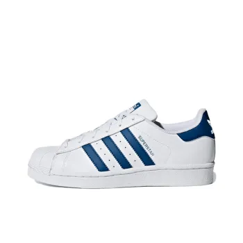 Adidas Originals SUPERSTAR Low Top Skateboard Shoes White Blue Tail Teenagers