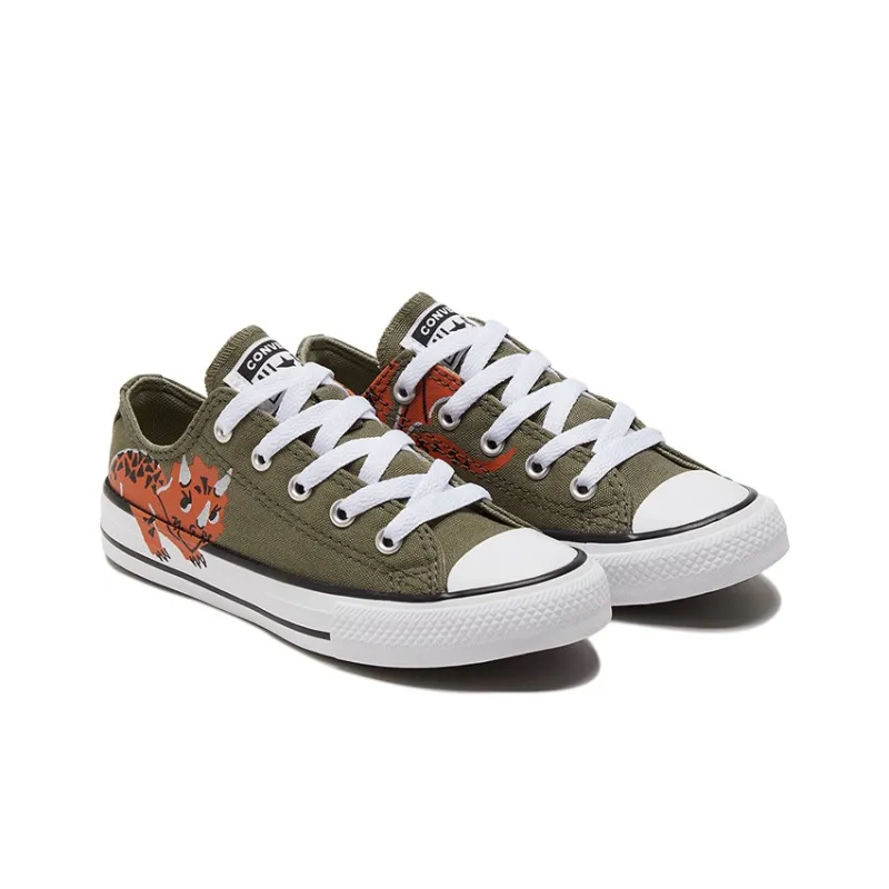 Converse Chuck Taylor All Star Anti Slip Wear Resistant Low Top Kids Canvas Shoes Army Green Teenagers-2