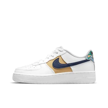 Nike Air Force 1 Low '07 LV8 White Blue Void Metallic Gold GS