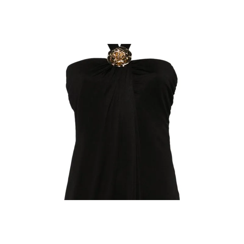Blumarine Floral brooch Draped Dress-5