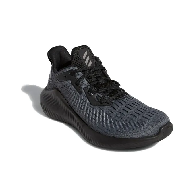 Adidas AlphaBounce +J Slip Resistant Low Top Running Shoes Gray Black Teenagers-2