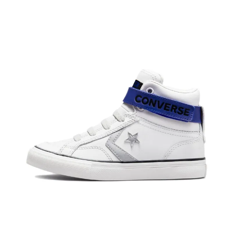 Converse Pro Blaze Strap Anti Slip Wear Resistant High Top Skateboard Shoes Silver Gray Teenagers-0