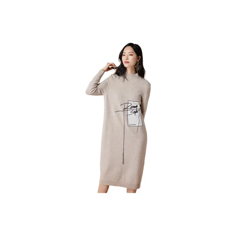 BBLLUUEE Long Sleeved Dress Women's Vanilla Apricot-2
