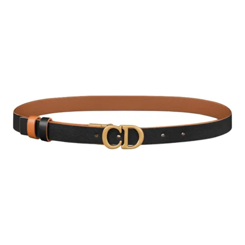 DIOR Cow Leather Brass Leather Belts Women's Black Width: 2CM