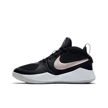Nike Team Hustle D 9 Cushioning Wear Resistant Mid Top Children's Basketball Shoes Black Silver Teenagers