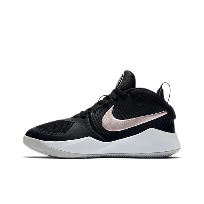 Nike Team Hustle D 9 Cushioning, Wear Resistant Mid Top Children's Basketball Shoes Black Silver Unisex-0