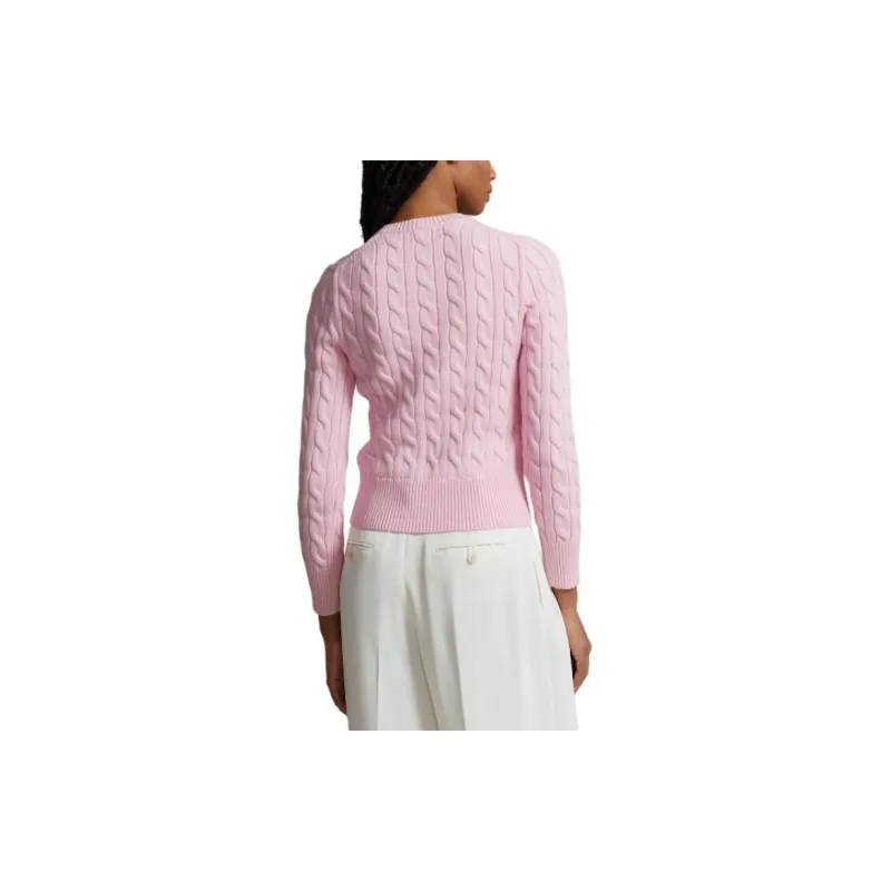 Polo Ralph Lauren Cable Knit Cotton Crewneck Cardigan Knitwear Women's Pink-4