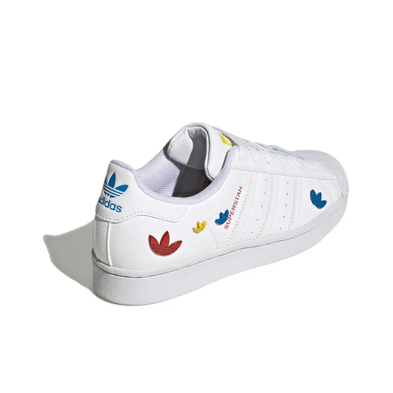 Adidas Originals SUPERSTAR J Abrasion Resistant Low Top Kids' Skateboarding Shoes White Teenagers-3