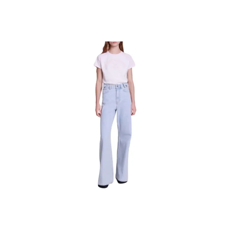 Maje Slogan embroidered Cotton T shirt-1