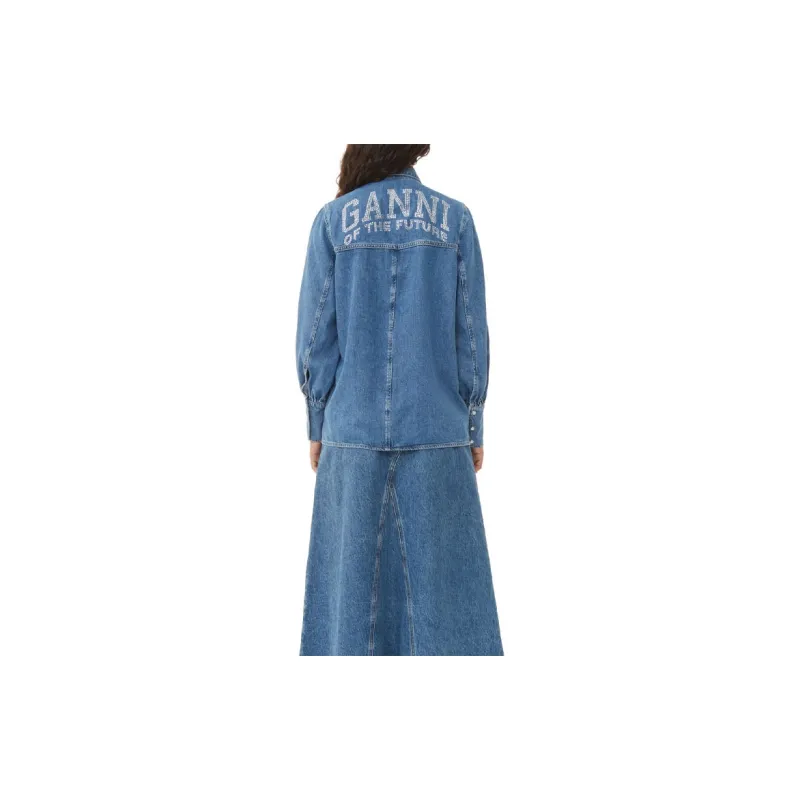 GANNI Denim Shirt With Logo-3