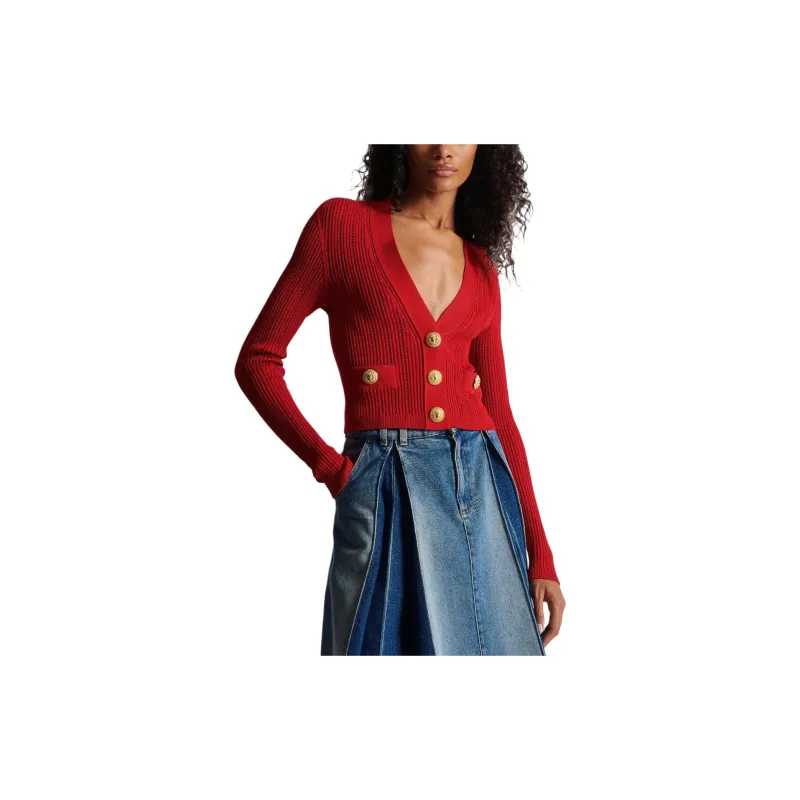 BALMAIN V neck Cropped Cardigan-5