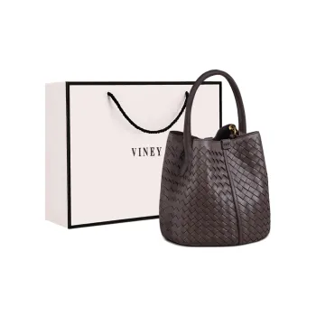 VINEY Cow Leather Vintage Bucket Bag, Woven Bag, Portable Crossbody Bag, Shoulder Bag Regular Women's Taro Purple