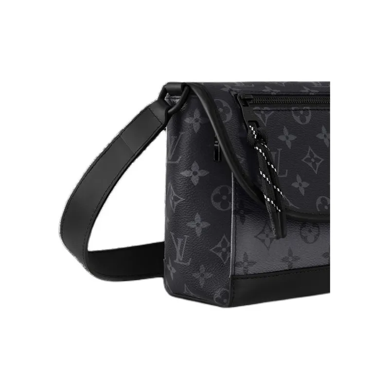 LOUIS VUITTON Coated Canvas Shoulder Bag Crossbody Bag Small Size Men's Black-3