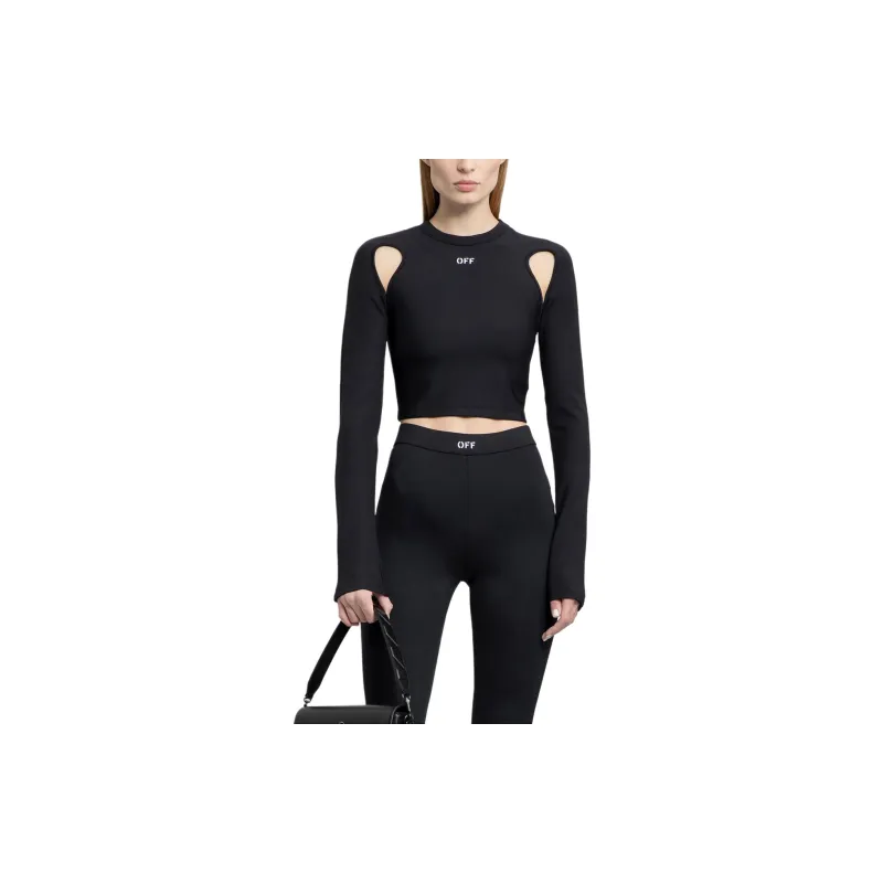 OFF WHITE Sleek Long Sleeve Crop Top Black White-4