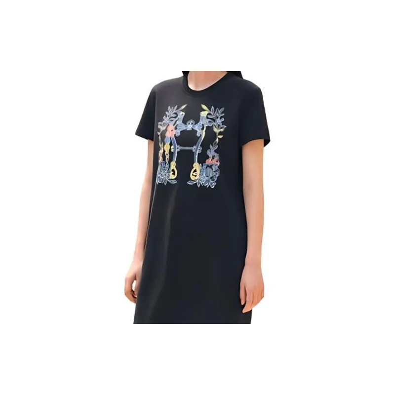 HERMES Short Sleeved Dresses Women's Black-2