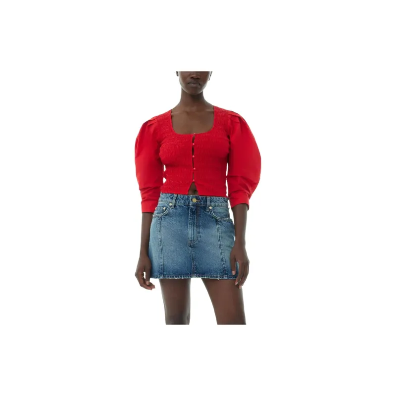 GANNI Smocked Poplin Blouse-5