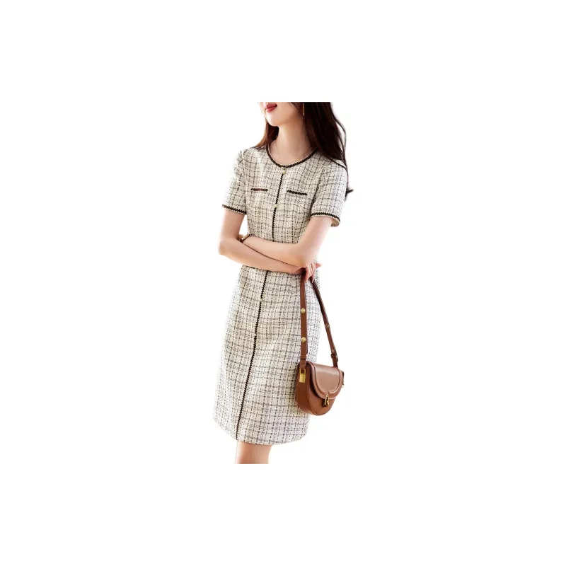 XWI Short Sleeved Dress Women's Beige Plaid-2