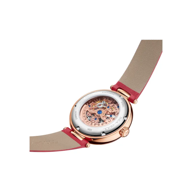 Sea Gull Automatic Mechanical Movement Genuine Leather Strap Watch Women's Watch Cut Out Dial-9
