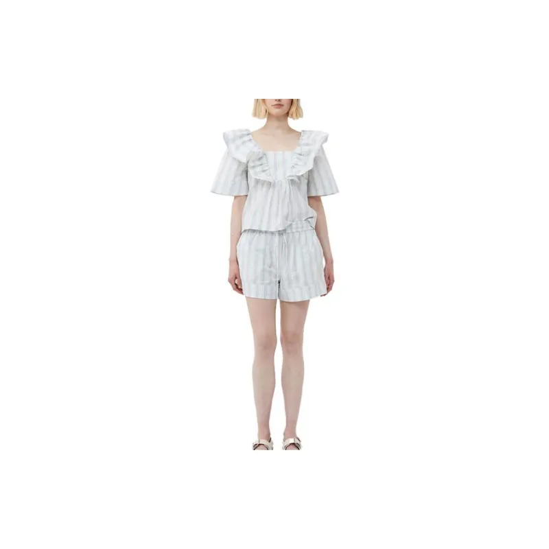 GANNI Ruffle Detailed Square Neck Blouse-1