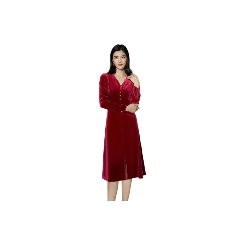 BBLLUUEE Long Sleeved Dress Women's Agate Red-2