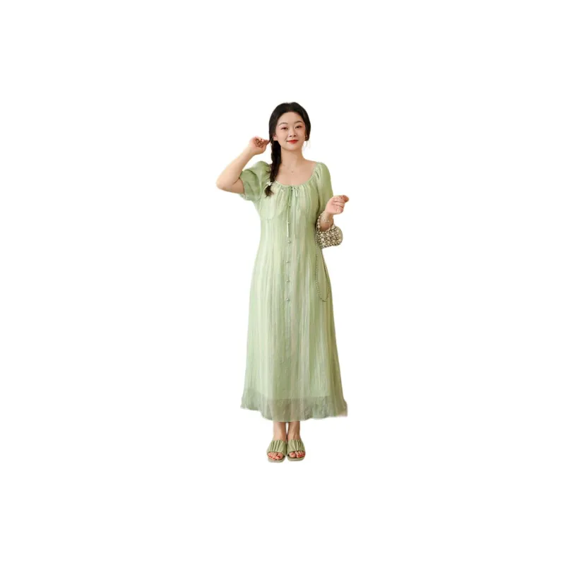 DAMABAIFENBAI Short Sleeved Dress Women's Green-1