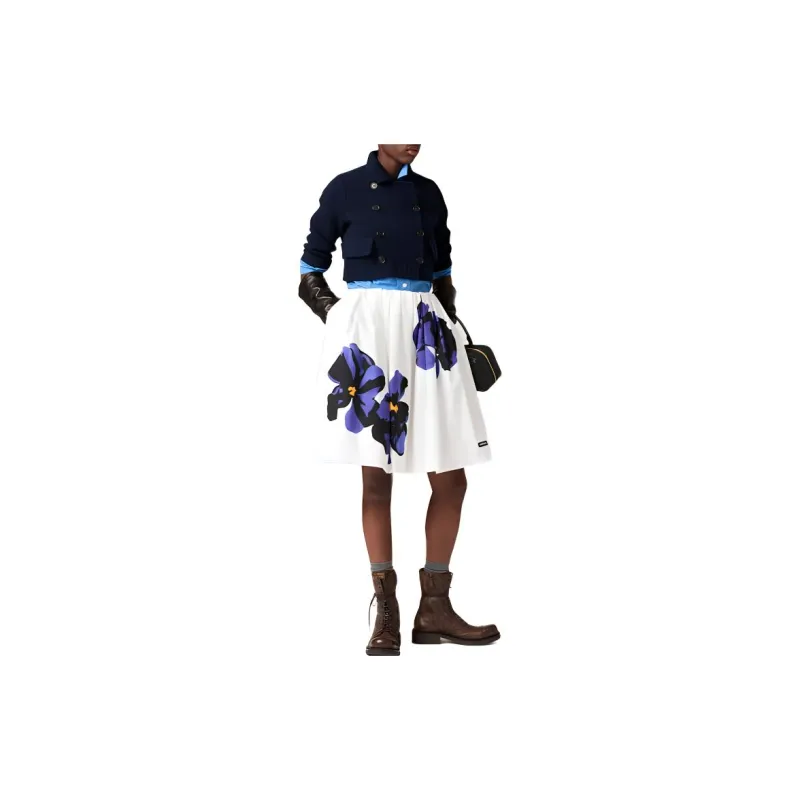 MIU MIU Poplin And Jersey Printed Skirt 'White/Purple'-1