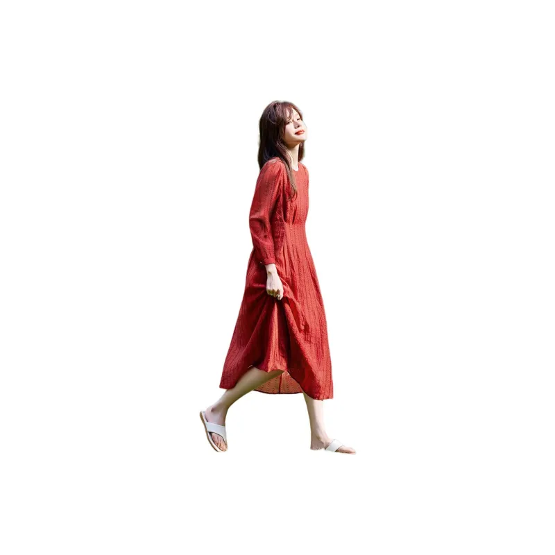 Mo Han Yi Mei Long Sleeved Dress Women's Berry Red-2
