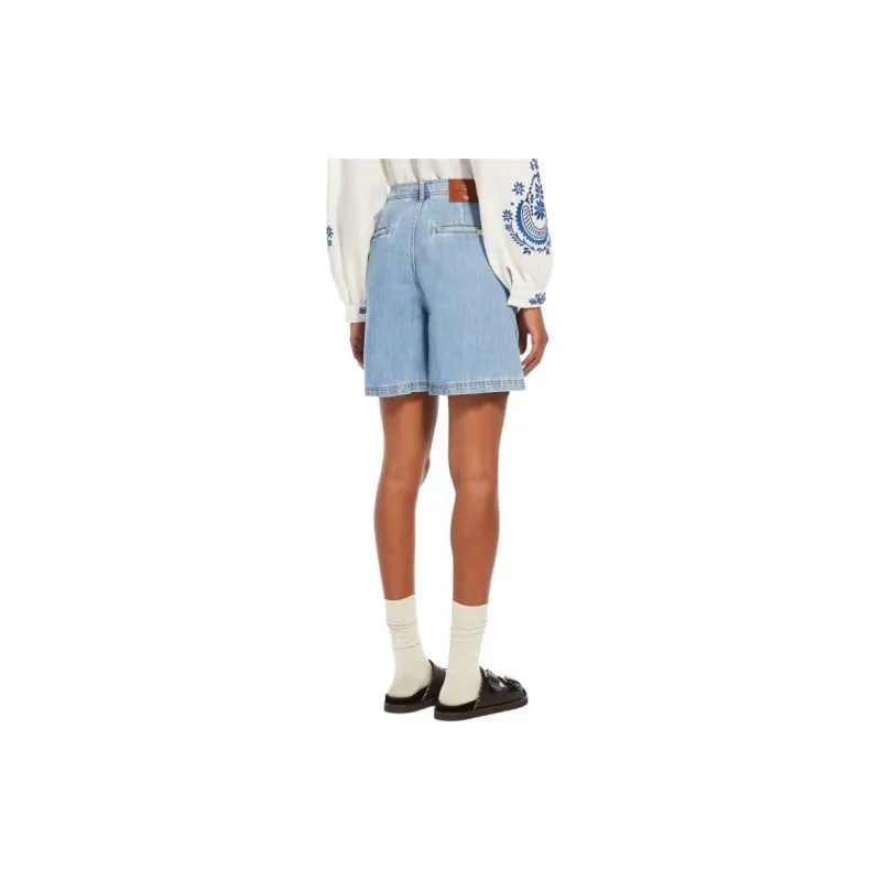 WEEKEND MaxMara Elica Collection Cotton And Linen Denim Jeans Casual Shorts Women's Blue-2