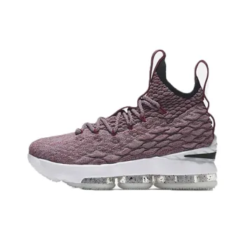 Nike Lebron 15 'Wine Red' Slip Resistant Shock Absorbers Mid Top Children's Basketball Shoes Red White Teenagers