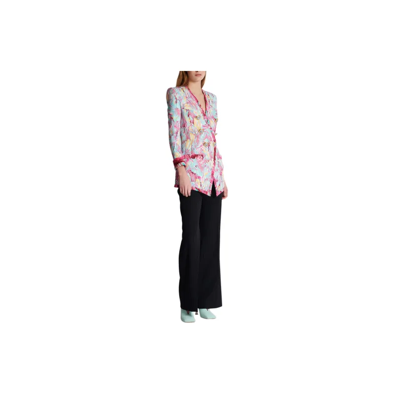 BALMAIN Feather Printed Long 6 Button Jacket-3