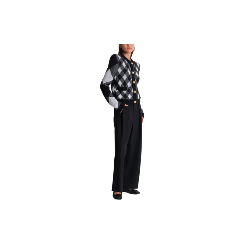 BALMAIN Check Patterned Round Neck Cardigan-3