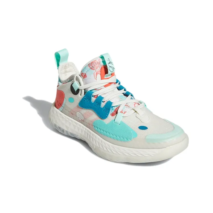 Adidas Harden Vol.5 Abrasion Resistant Low Top Children's Basketball Shoes White Green Red Teenagers-2