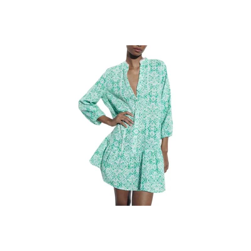 ZARA Long-Sleeved Dresses Women's Green-1