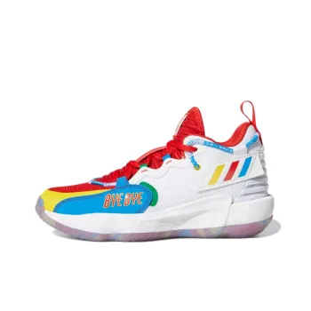 Adidas D Lillard 7 Extply J Cushioning Wear Resistant Mid Top Vintage Basketball Shoes White Red Teenagers