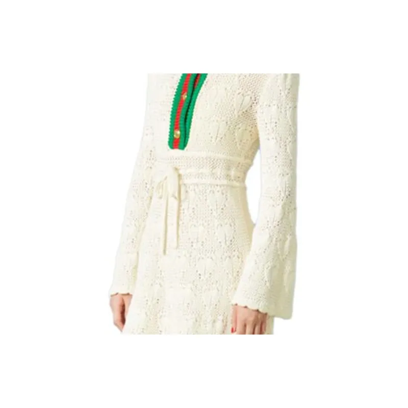 GUCCI Long Sleeved Dress Women's Ivory White-4