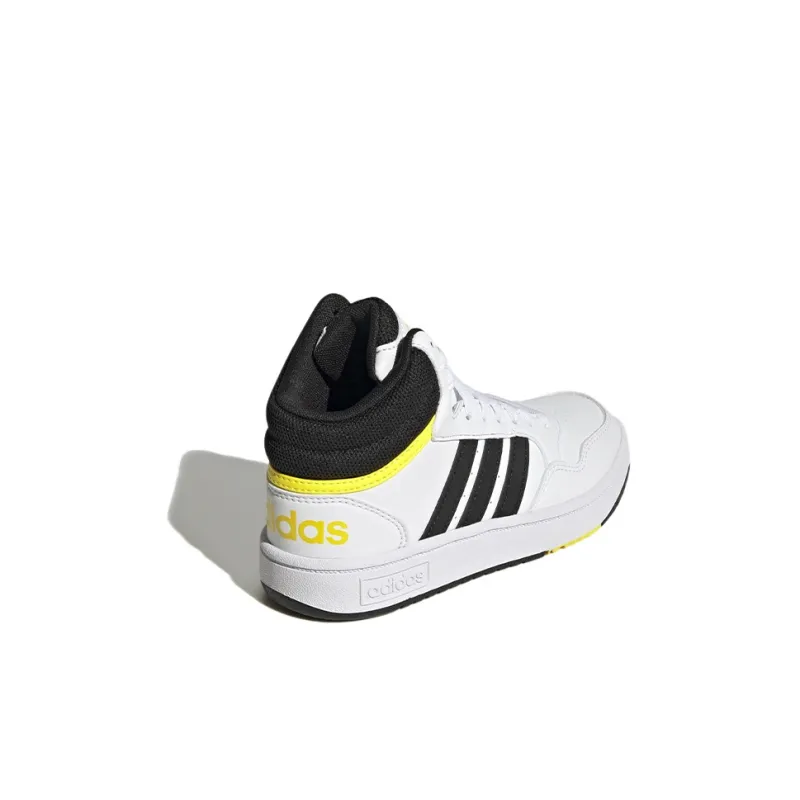 Adidas Neo Hoops Mid K Anti Slip Wear Resistant Mid Top Skateboard Shoes White Black Yellow Kids'-3
