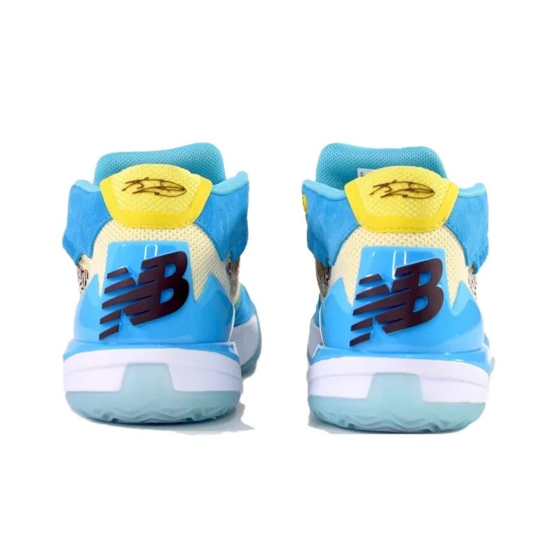 New Balance Kawhi 1 Slip Resistant Mid Top Children's Basketball Shoes Blue Yellow Teenagers-4