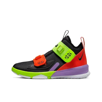 Nike Zoom Soldier 13 Slip Resistant Cushioning Wear Resistant Mid Top Children's Basketball Shoes Black Green Teenagers