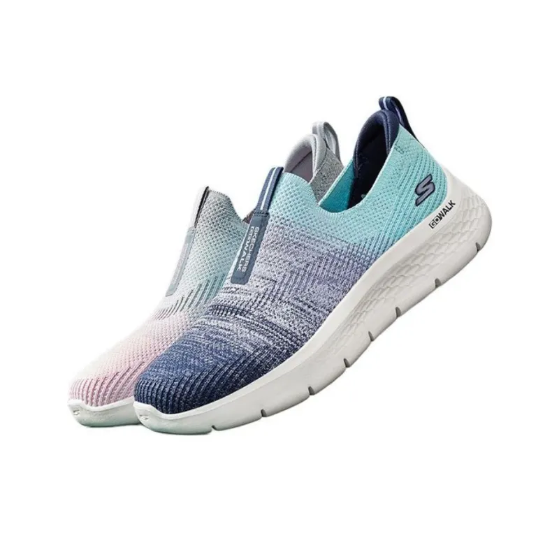 Skechers Go Walk Fle Breathable Low Top Running Shoes Women's Gray Cyan-2