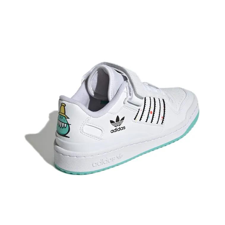 Adidas Originals FORUM Low J Abrasion Resistant Low Top Kids' Skateboarding Shoes White Black Blue Teenagers-3