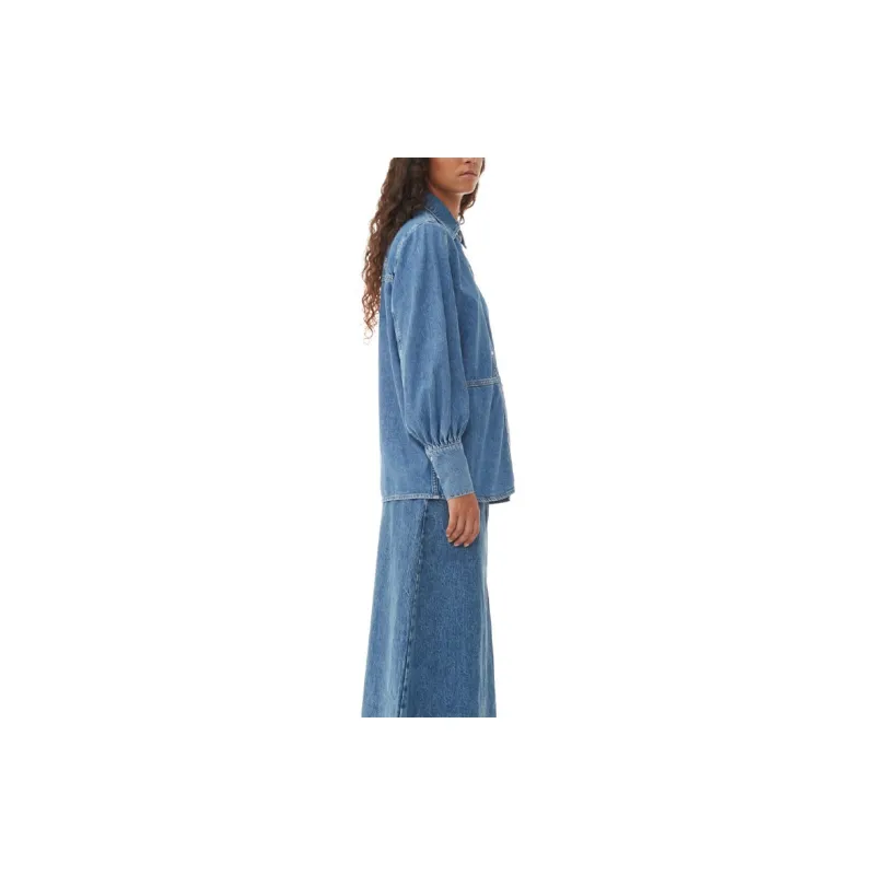 GANNI Denim Shirt With Logo-4