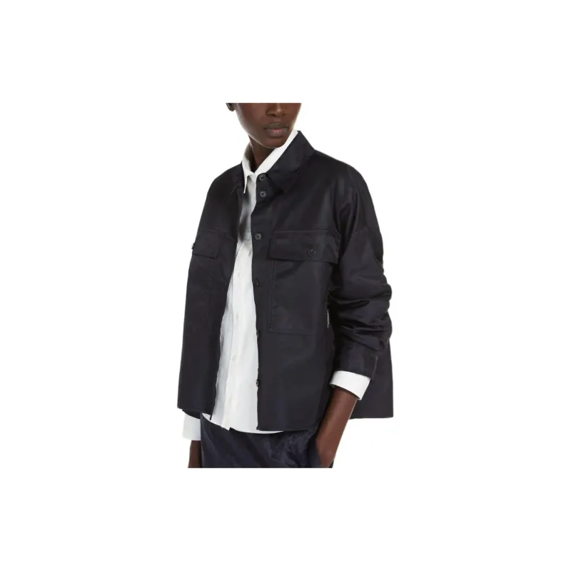WEEKEND MaxMara Cremona Collection Cropped Shirt In Water Repellent Twill Shirt Women's Blue-3