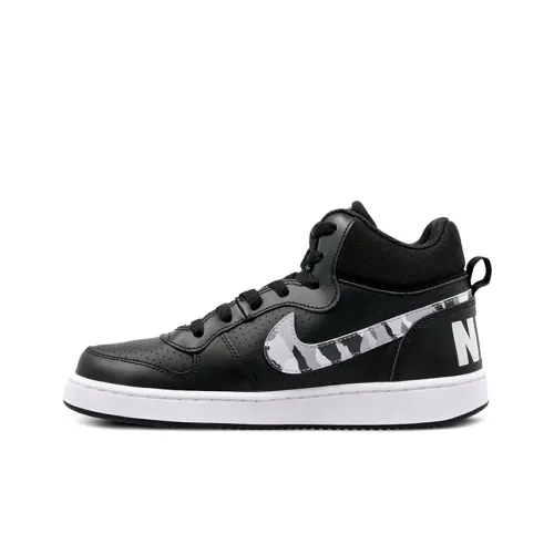 Nike Court Borough Mid Anti-Slip Wear-Resistant Mid-Top Kids' Skateboarding Shoes Black White Teenagers
