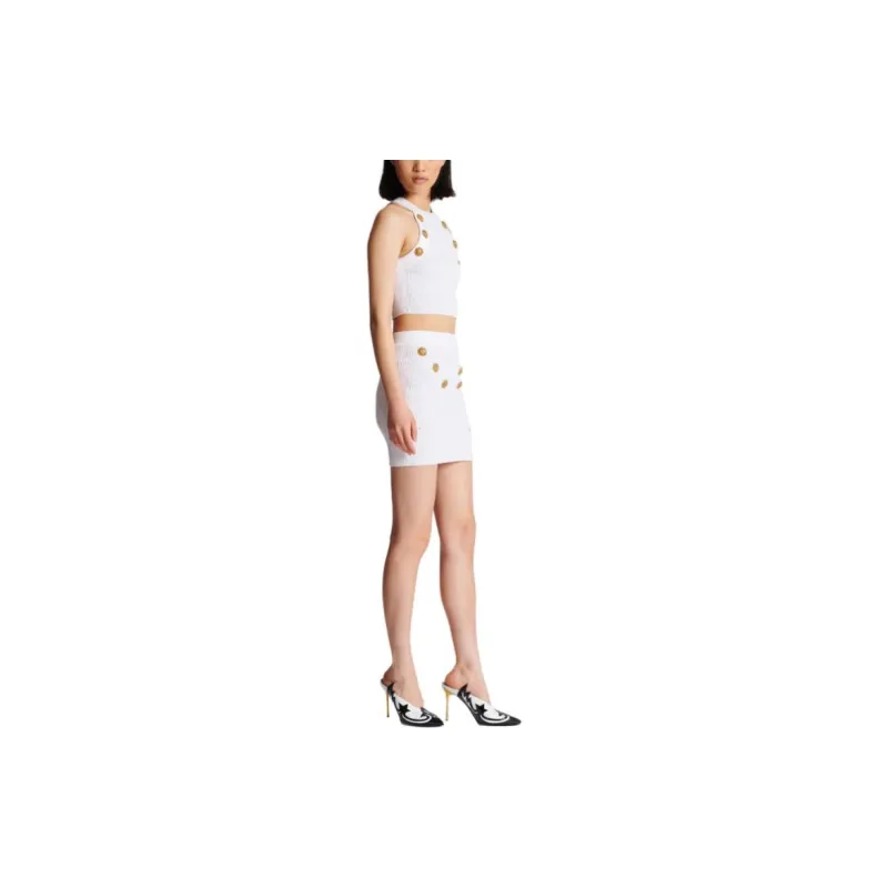 BALMAIN 6 Button Knit Skirt 'White'-4