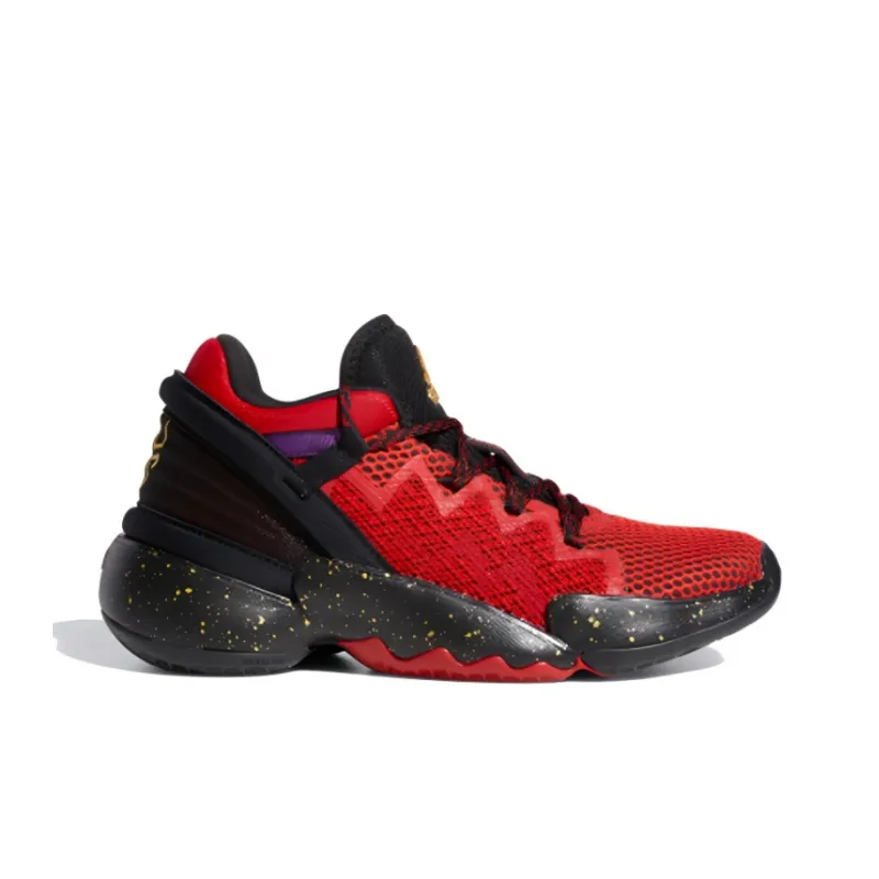 Adidas D.O.N. Issue #2 J Mitchell Breathable Low Top Children's Basketball Shoes Black Red Gold Teenagers-1