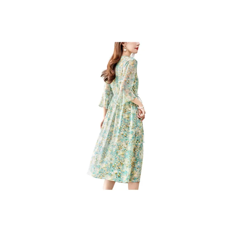 To The West Short Sleeved Dresses Women's Green-2