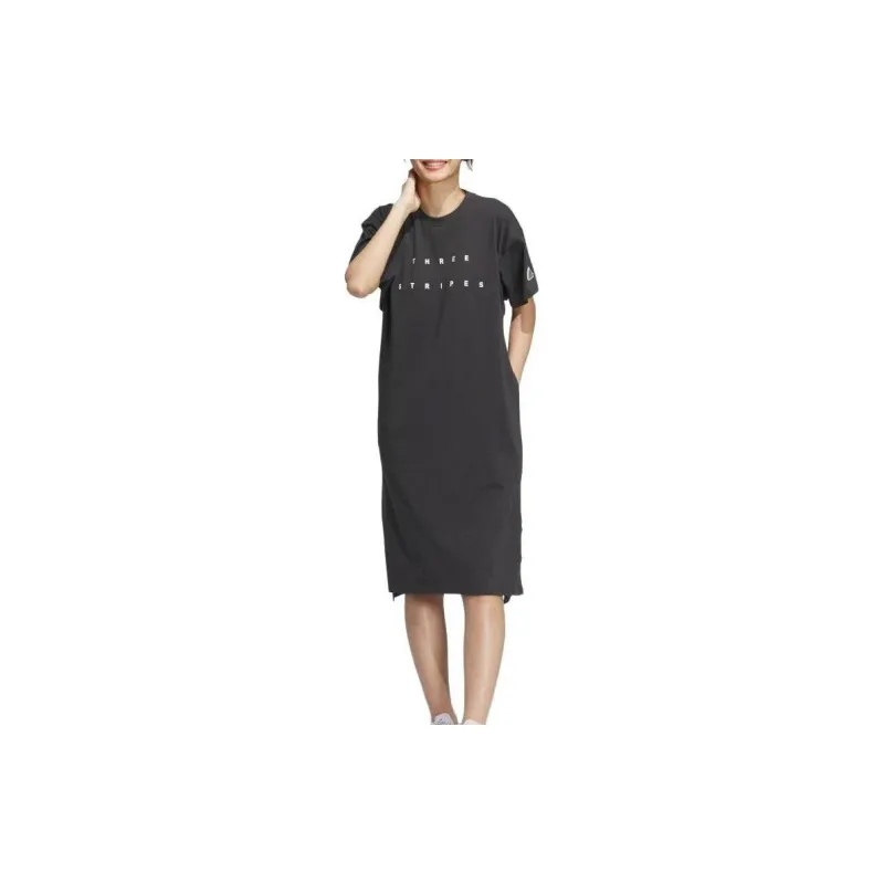 Adidas Loose Single-Sided Plain Knit T-Shirt Dress Short-Sleeved Dresses Women's Black-1